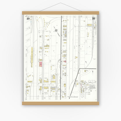 Old map wall art mockup — magnetic wood frame on white wall — Sanborn Fire Insurance Map from Borger, Hutchinson County, Texas (1933), Sheet #0010