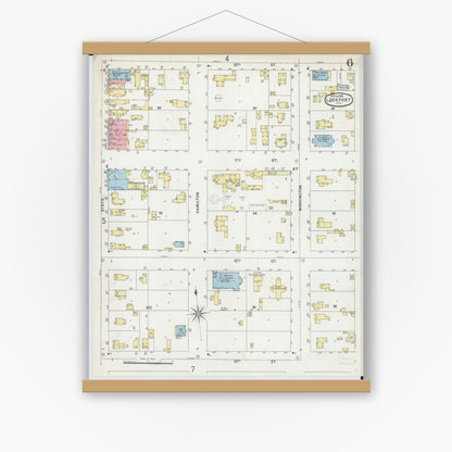 Old map wall art mockup — magnetic wood frame on white wall — Sanborn Fire Insurance Map from Lockport, Will County, Illinois (1897), Sheet #0006