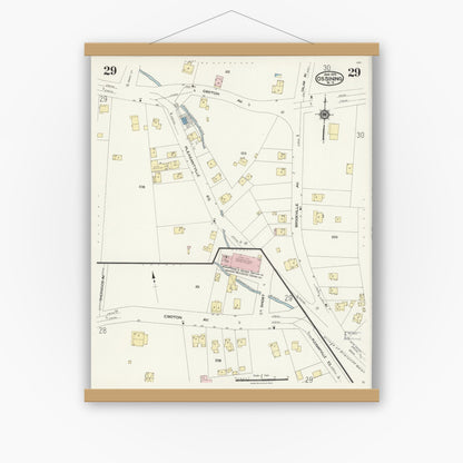 Old map wall art mockup — magnetic wood frame on white wall — Sanborn Fire Insurance Map from Ossining, Westchester County, New York (1924), Sheet #0029
