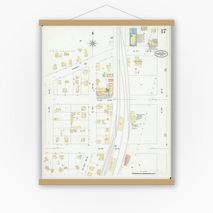 Old map wall art mockup — magnetic wood frame on white wall — Sanborn Fire Insurance Map from Faribault, Rice County, Minnesota (1909), Sheet #0017