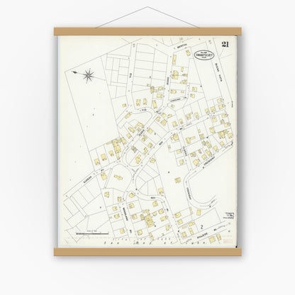 Old map wall art mockup — magnetic wood frame on white wall — Sanborn Fire Insurance Map from Swampscott, Essex County, Massachusetts (1907), Sheet #0021