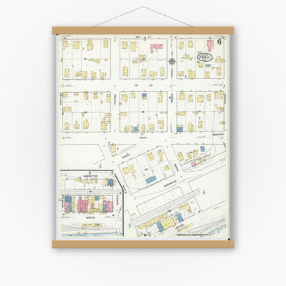 Old map wall art mockup — magnetic wood frame on white wall — Sanborn Fire Insurance Map from Peru, La Salle County, Illinois (1916), Sheet #0006
