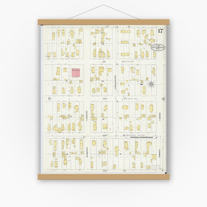 Old map wall art mockup — magnetic wood frame on white wall — Sanborn Fire Insurance Map from Stillwater, Washington County, Minnesota (1898), Sheet #0017