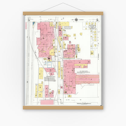 Old map wall art mockup — magnetic wood frame on white wall — Sanborn Fire Insurance Map from Sebring, Mahoning County, Ohio (1923), Sheet #0005