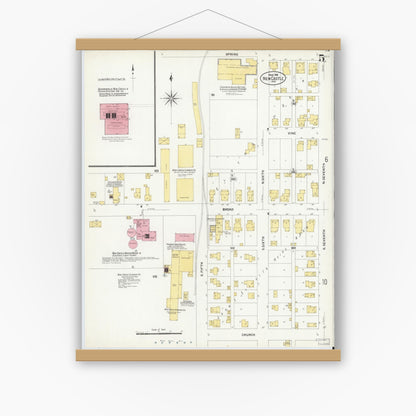 Old map wall art mockup — magnetic wood frame on white wall — Sanborn Fire Insurance Map from New Castle, Henry County, Indiana (1908), Sheet #0005