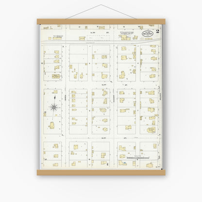 Old map wall art mockup — magnetic wood frame on white wall — Sanborn Fire Insurance Map from Wenona, Marshall County, Illinois (1906), Sheet #0002