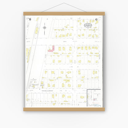 Old map wall art mockup — magnetic wood frame on white wall — Sanborn Fire Insurance Map from Griswold, Cass County, Iowa (1930), Sheet #0006