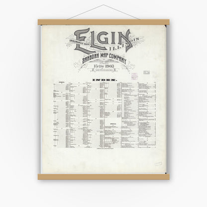 Old map wall art mockup — magnetic wood frame on white wall — Sanborn Fire Insurance Map from Elgin, Kane County, Illinois (1903), Sheet #0001