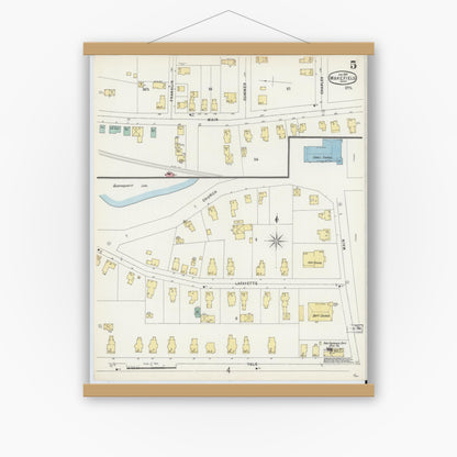 Old map wall art mockup — magnetic wood frame on white wall — Sanborn Fire Insurance Map from Wakefield, Middlesex County, Massachusetts (1897), Sheet #0005