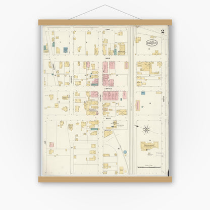 Old map wall art mockup — magnetic wood frame on white wall — Sanborn Fire Insurance Map from Manassas, Independent Cities, Virginia (1907), Sheet #0002