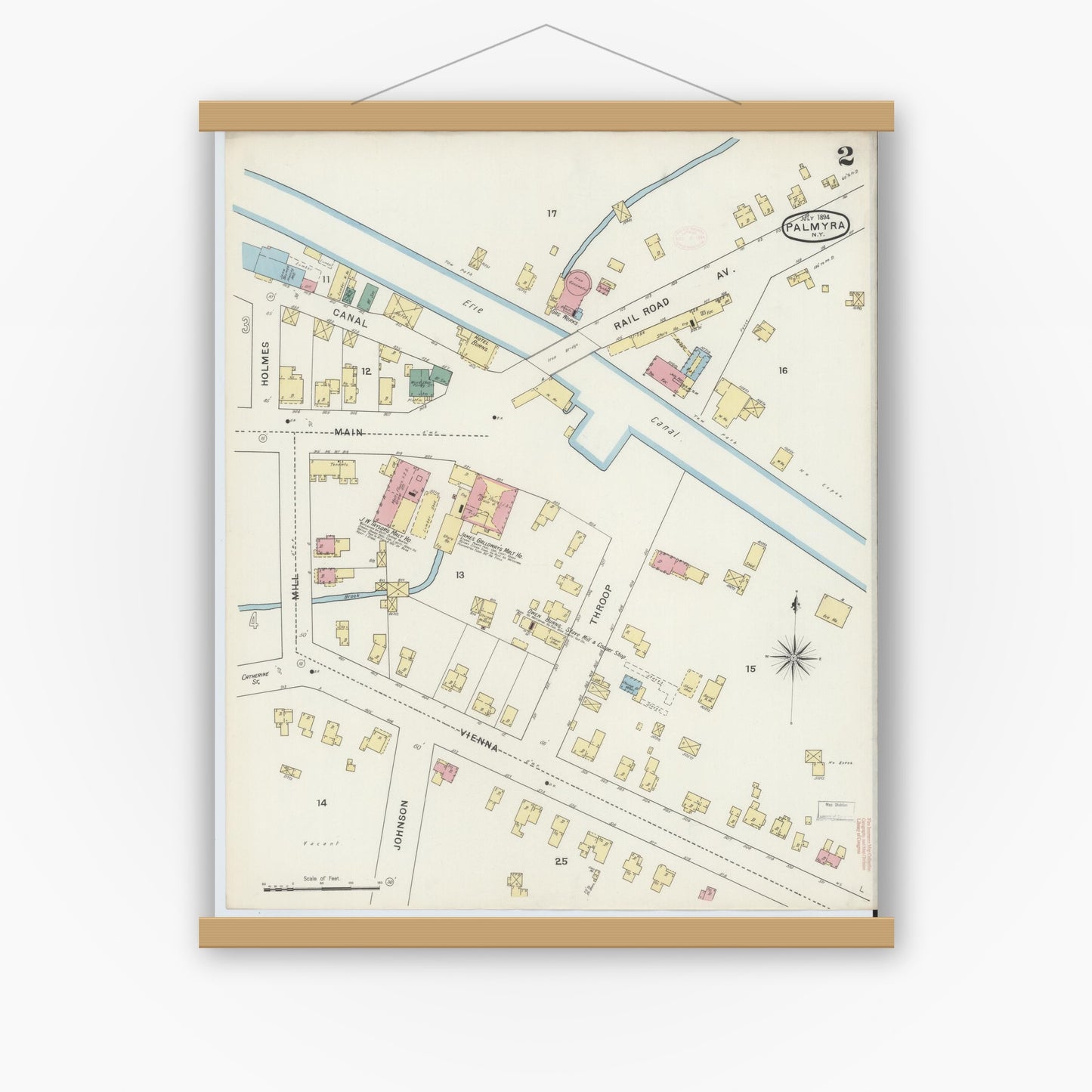 Old map wall art mockup — magnetic wood frame on white wall — Sanborn Fire Insurance Map from Palmyra, Wayne County, New York (1894) - Complete Map Set