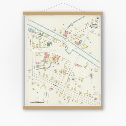 Old map wall art mockup — magnetic wood frame on white wall — Sanborn Fire Insurance Map from Palmyra, Wayne County, New York (1894) - Complete Map Set