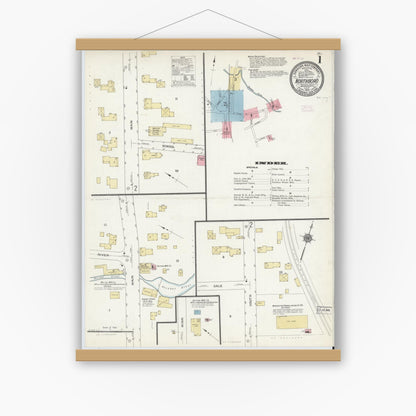 Old map wall art mockup — magnetic wood frame on white wall — Sanborn Fire Insurance Map from Northboro, Worcester County, Massachusetts (1910) - Complete Map Set