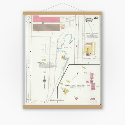 Old map wall art mockup — magnetic wood frame on white wall — Sanborn Fire Insurance Map from Menominee, Menominee County, Michigan (1921), Sheet #0034