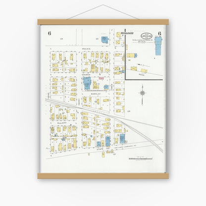Old map wall art mockup — magnetic wood frame on white wall — Sanborn Fire Insurance Map from Lakeside, Ottawa County, Ohio (1927), Sheet #0006