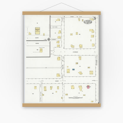 Old map wall art mockup — magnetic wood frame on white wall — Sanborn Fire Insurance Map from Jacksboro, Jack County, Texas (1921), Sheet #0003