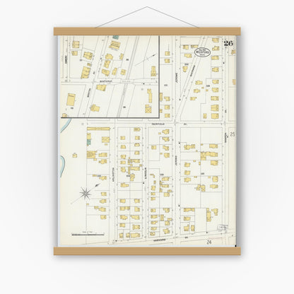 Old map wall art mockup — magnetic wood frame on white wall — Sanborn Fire Insurance Map from Medford, Middlesex County, Massachusetts (1903), Sheet #0026