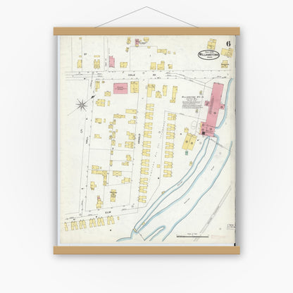 Old map wall art mockup — magnetic wood frame on white wall — Sanborn Fire Insurance Map from Williamstown, Berkshire County, Massachusetts (1908), Sheet #0006