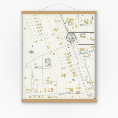 Old map wall art mockup — magnetic wood frame on white wall — Sanborn Fire Insurance Map from Portland, Northampton County, Pennsylvania (1904) - Complete Map Set