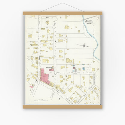 Old map wall art mockup — magnetic wood frame on white wall — Sanborn Fire Insurance Map from Onancock, Accomack County, Virginia (1912), Sheet #0003