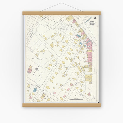 Old map wall art mockup — magnetic wood frame on white wall — Sanborn Fire Insurance Map from Warren, Jo Daviess County, Illinois (1912), Sheet #0002