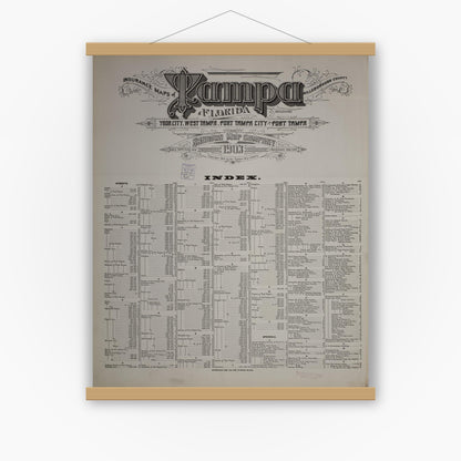 Old map wall art mockup — magnetic wood frame on white wall — Sanborn Fire Insurance Map from Tampa, Hillsborough County, Florida (1903), Sheet #0001