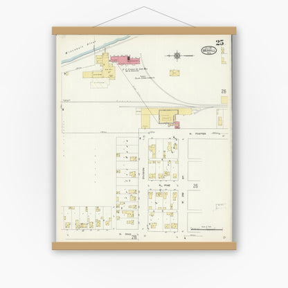 Old map wall art mockup — magnetic wood frame on white wall — Sanborn Fire Insurance Map from Merrill, Lincoln County, Wisconsin (1913), Sheet #0025