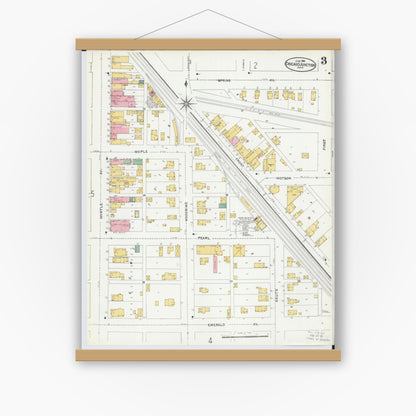 Old map wall art mockup — magnetic wood frame on white wall — Sanborn Fire Insurance Map from Chicago Junction, Huron County, Ohio (1904), Sheet #0003