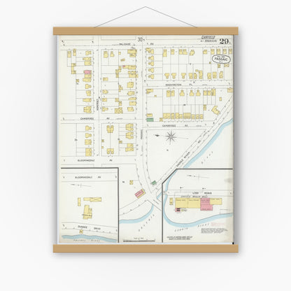 Old map wall art mockup — magnetic wood frame on white wall — Sanborn Fire Insurance Map from Passaic, Passaic County, New Jersey (1899), Sheet #0029