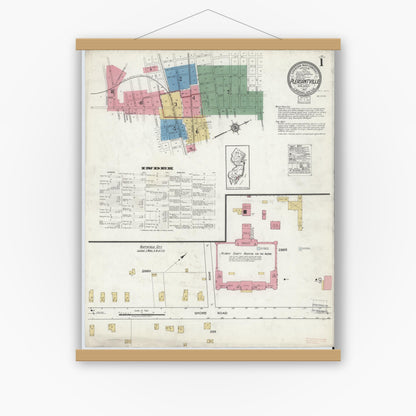 Old map wall art mockup — magnetic wood frame on white wall — Sanborn Fire Insurance Map from Pleasantville, Atlantic County, New Jersey (1917), Sheet #0001