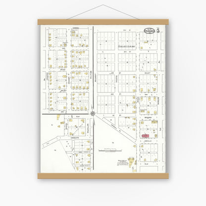 Old map wall art mockup — magnetic wood frame on white wall — Sanborn Fire Insurance Map from Granger, Williamson County, Texas (1921), Sheet #0005