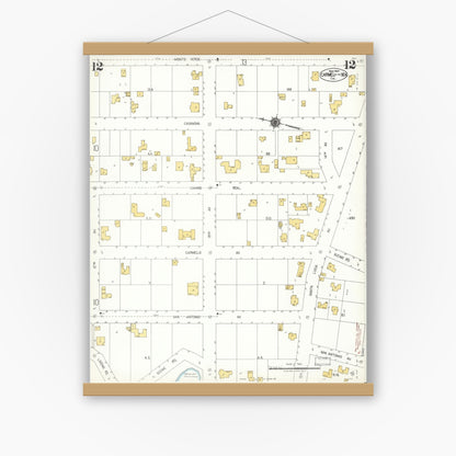 Old map wall art mockup — magnetic wood frame on white wall — Sanborn Fire Insurance Map from Carmel By The Sea, Monterey County, California (1924), Sheet #0012