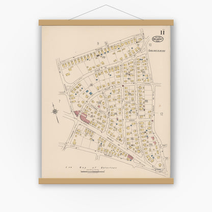 Old map wall art mockup — magnetic wood frame on white wall — Sanborn Fire Insurance Map from Belmont, Middlesex County, Massachusetts (1922), Sheet #0011