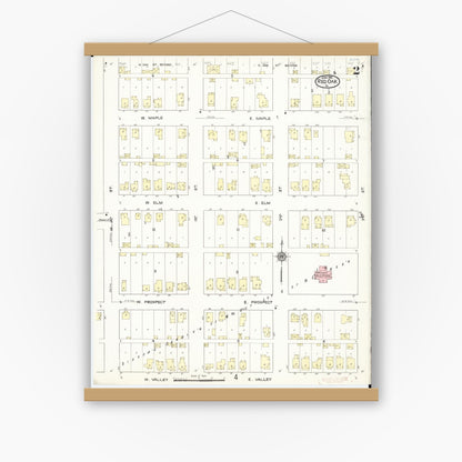 Old map wall art mockup — magnetic wood frame on white wall — Sanborn Fire Insurance Map from Red Oak, Montgomery County, Iowa (1914), Sheet #0002