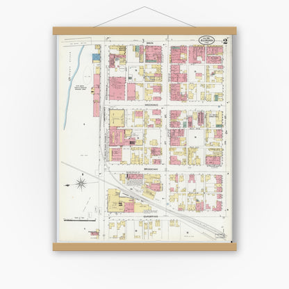 Old map wall art mockup — magnetic wood frame on white wall — Sanborn Fire Insurance Map from Aurora, Dearborn County, Indiana (1906), Sheet #0002