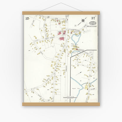 Old map wall art mockup — magnetic wood frame on white wall — Sanborn Fire Insurance Map from Gardner, Worcester County, Massachusetts (1923), Sheet #0037
