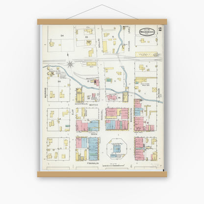 Old map wall art mockup — magnetic wood frame on white wall — Sanborn Fire Insurance Map from Waxahachie, Ellis County, Texas (1893), Sheet #0002