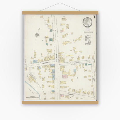 Old map wall art mockup — magnetic wood frame on white wall — Sanborn Fire Insurance Map from Newport, Herkimer County, New York (1887) - Complete Map Set