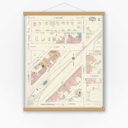 Old map wall art mockup — magnetic wood frame on white wall — Sanborn Fire Insurance Map from Dwight, Livingston County, Illinois (1914), Sheet #0002