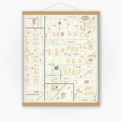 Old map wall art mockup — magnetic wood frame on white wall — Sanborn Fire Insurance Map from Sullivan, Sullivan County, Indiana (1913), Sheet #0007