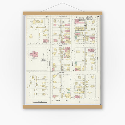Old map wall art mockup — magnetic wood frame on white wall — Sanborn Fire Insurance Map from Olney, Richland County, Illinois (1897), Sheet #0002