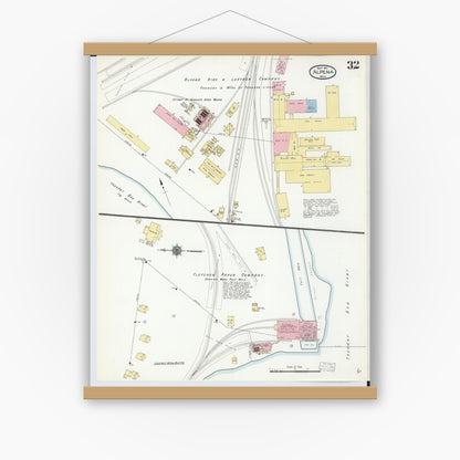 Old map wall art mockup — magnetic wood frame on white wall — Sanborn Fire Insurance Map from Alpena, Alpena County, Michigan (1910), Sheet #0032