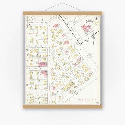 Old map wall art mockup — magnetic wood frame on white wall — Sanborn Fire Insurance Map from La Porte, La Porte County, Indiana (1912), Sheet #0019