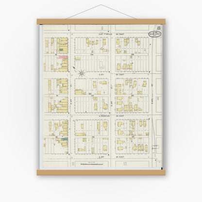 Old map wall art mockup — magnetic wood frame on white wall — Sanborn Fire Insurance Map from Ashland, Ashland County, Wisconsin (1895), Sheet #0008