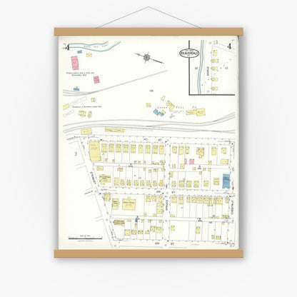 Old map wall art mockup — magnetic wood frame on white wall — Sanborn Fire Insurance Map from Beaverdale, Cambria County, Pennsylvania (1923), Sheet #0004