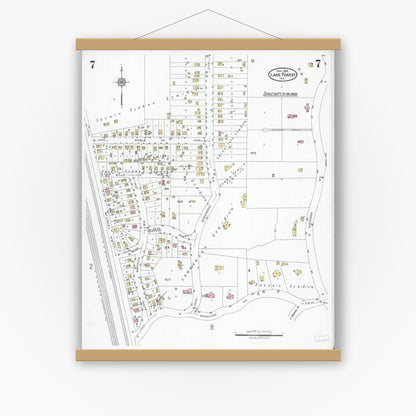 Old map wall art mockup — magnetic wood frame on white wall — Sanborn Fire Insurance Map from Lake Forest, Lake County, Illinois (1926), Sheet #0007