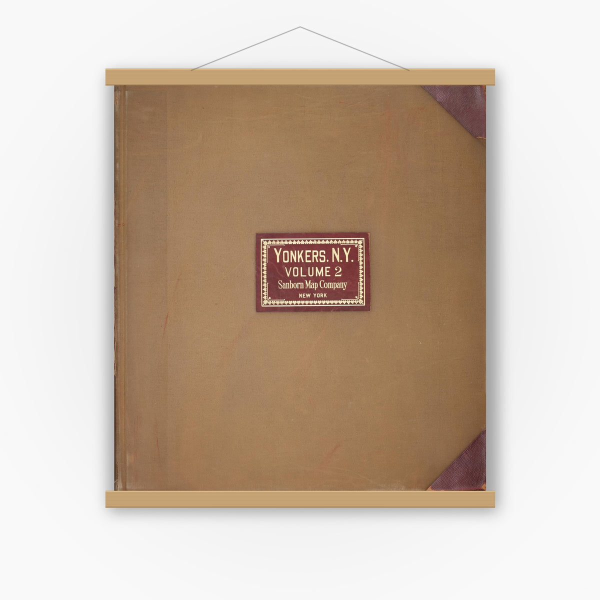 Old map wall art mockup — magnetic wood frame on white wall — Sanborn Fire Insurance Map from Yonkers, Westchester County, New York (1950), Sheet #0001