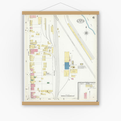 Old map wall art mockup — magnetic wood frame on white wall — Sanborn Fire Insurance Map from Lehighton, Carbon County, Pennsylvania (1908), Sheet #0006