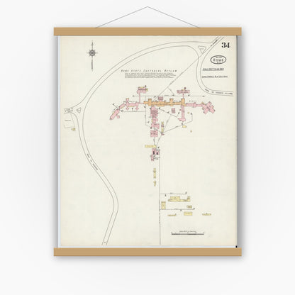 Old map wall art mockup — magnetic wood frame on white wall — Sanborn Fire Insurance Map from Rome, Oneida County, New York (1914), Sheet #0034