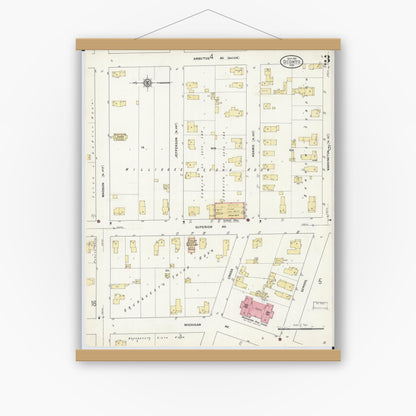 Old map wall art mockup — magnetic wood frame on white wall — Sanborn Fire Insurance Map from Oconto, Oconto County, Wisconsin (1911), Sheet #0003